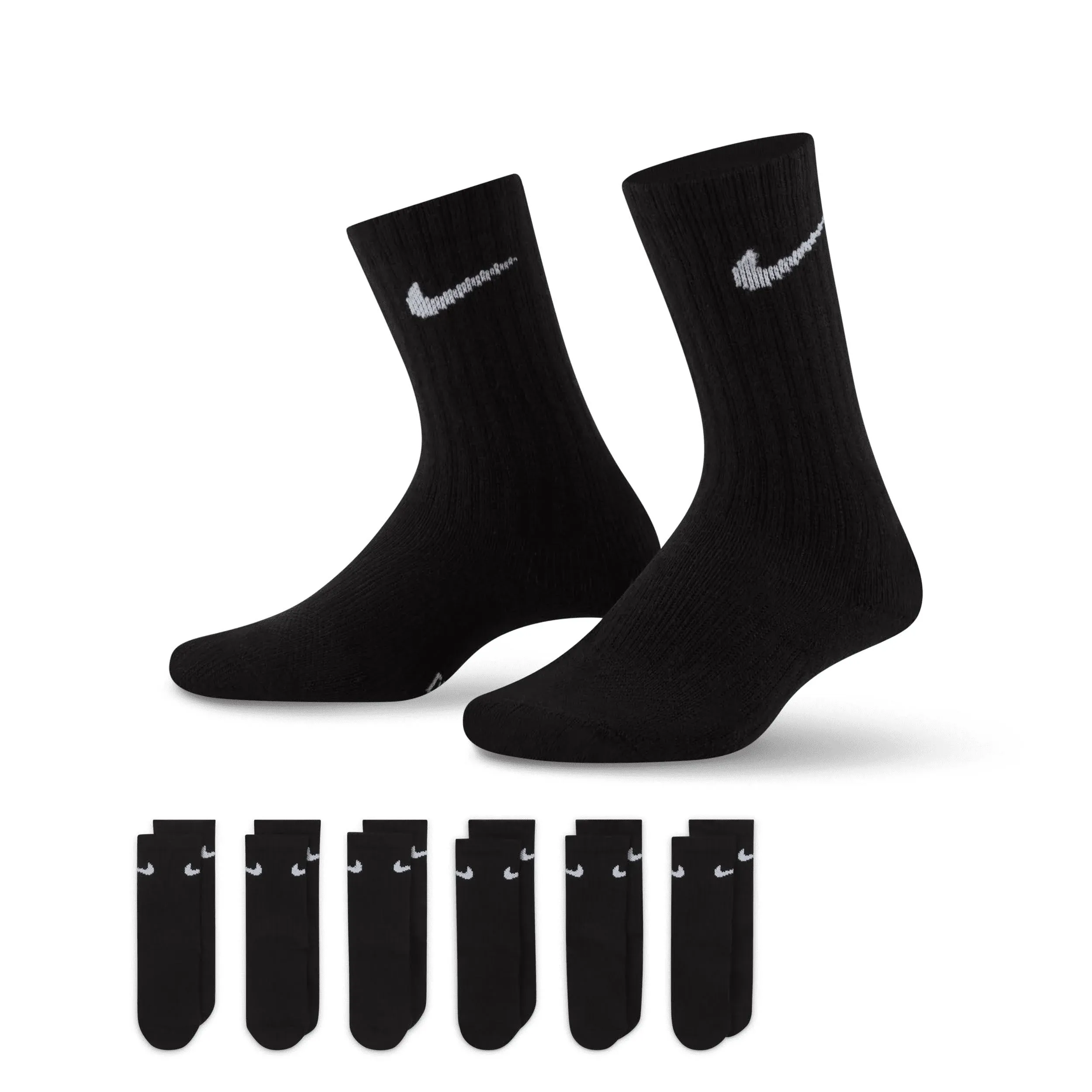 Nike Performance Cushioned Crew Kids' Training Socks (6 Pair) Size S (White)