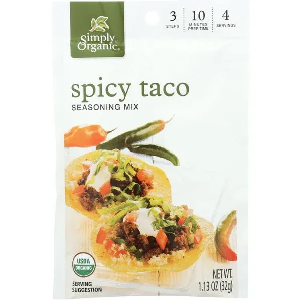 Simply Organic Spicy Taco Seasoning Mix - Case of 12 - 1.13 oz.