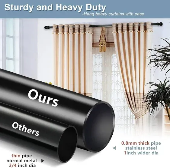 Black Curtain Rods for Windows 66 to 144 - Long Curtain Rods for Grommet Dra...