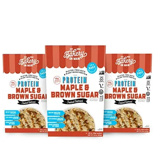 Bakery on Main Maple & Brown Sugar Protein Instant Oatmeal, Gluten-Free and Non-GMO (6 Packets Carton, 3 Cartons Pack)