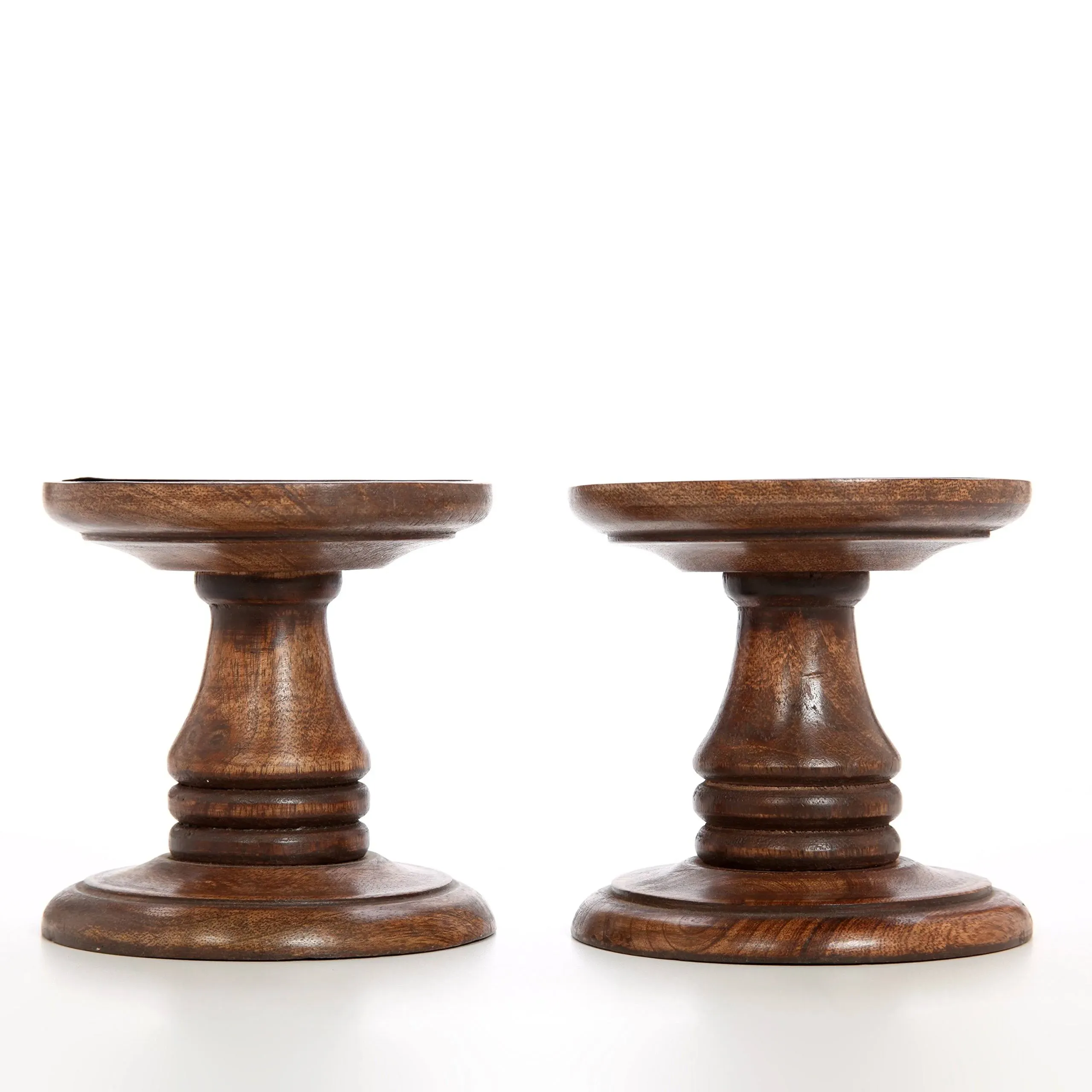  Set of 2 Wood Pillar Candle Holders 5 Inch High Ideal Gift for Weddings Brown