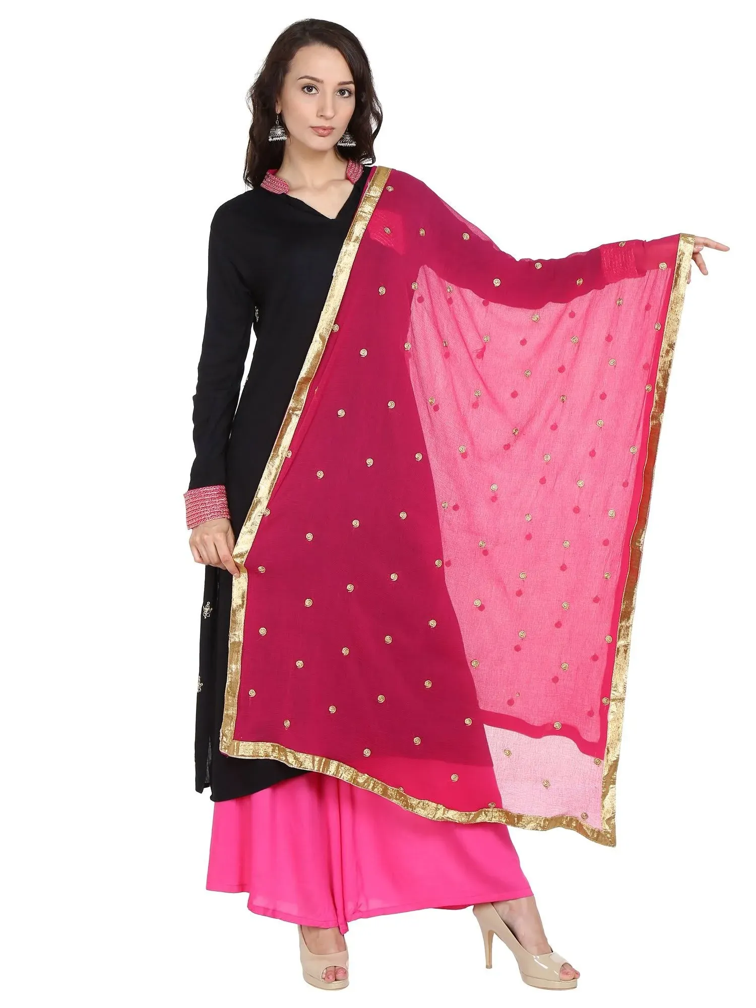 DUPATTA BAZAAR Woman's Embroidered Chiffon Dupatta Scarf Shawl Wrap Soft