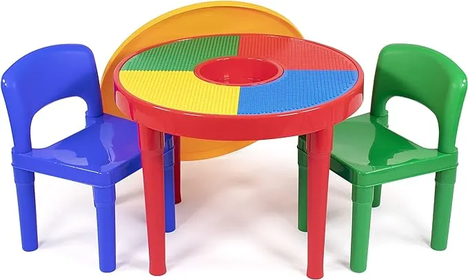 Tot Tutors Kids 2-in-1 Plastic Lego-Compatible Activity Table and 2 Chairs Set