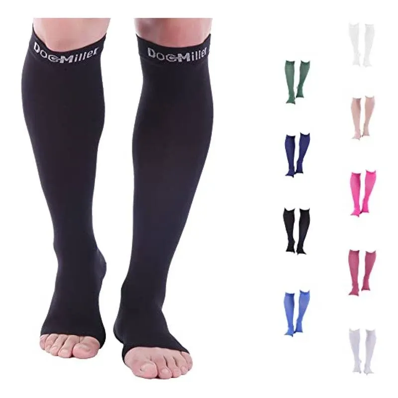 Doc Miller Open Toe Compression Socks 20-30 mmHg Toeless Support Circulation ...