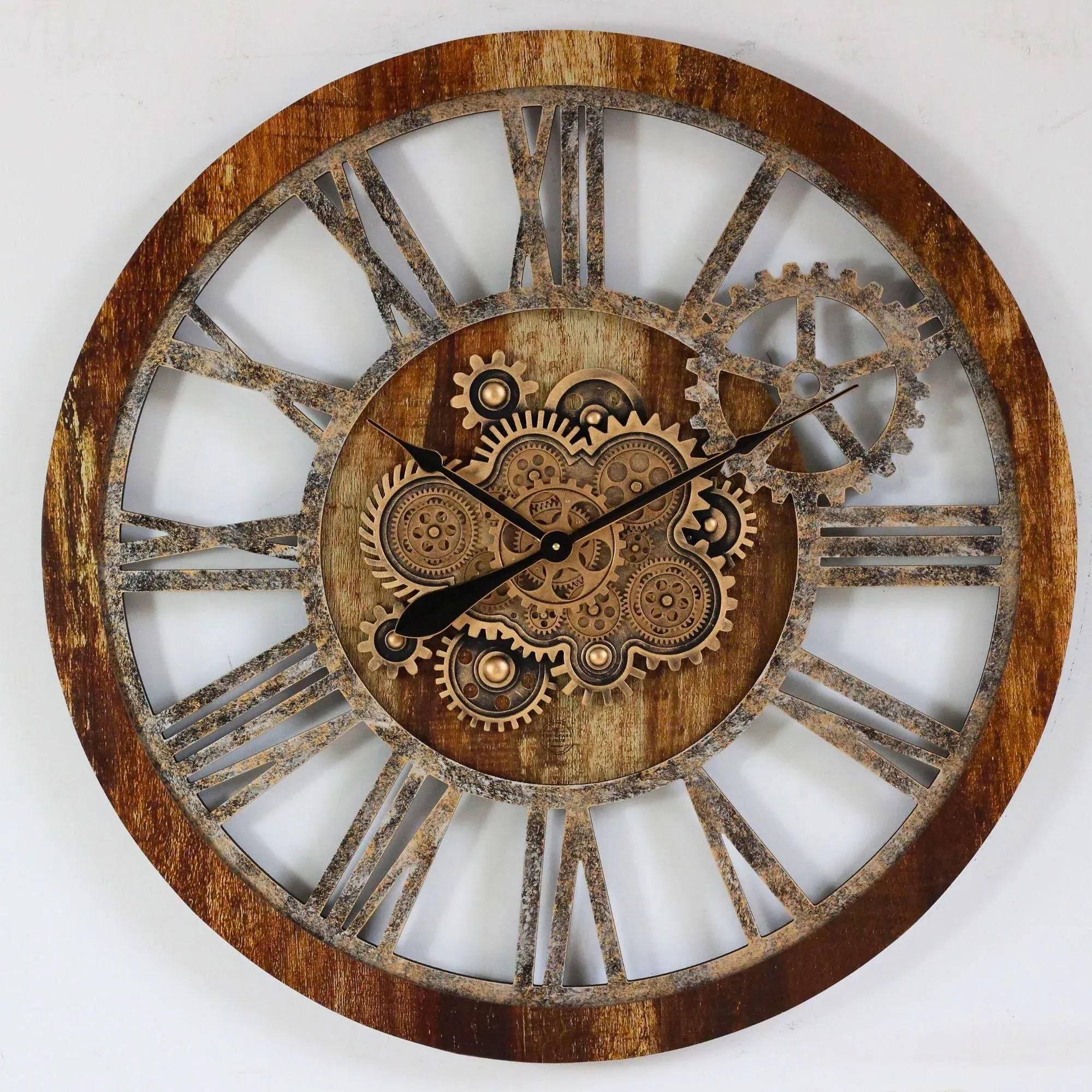 Wall clock 36 inches with real moving gears Vintage Brown