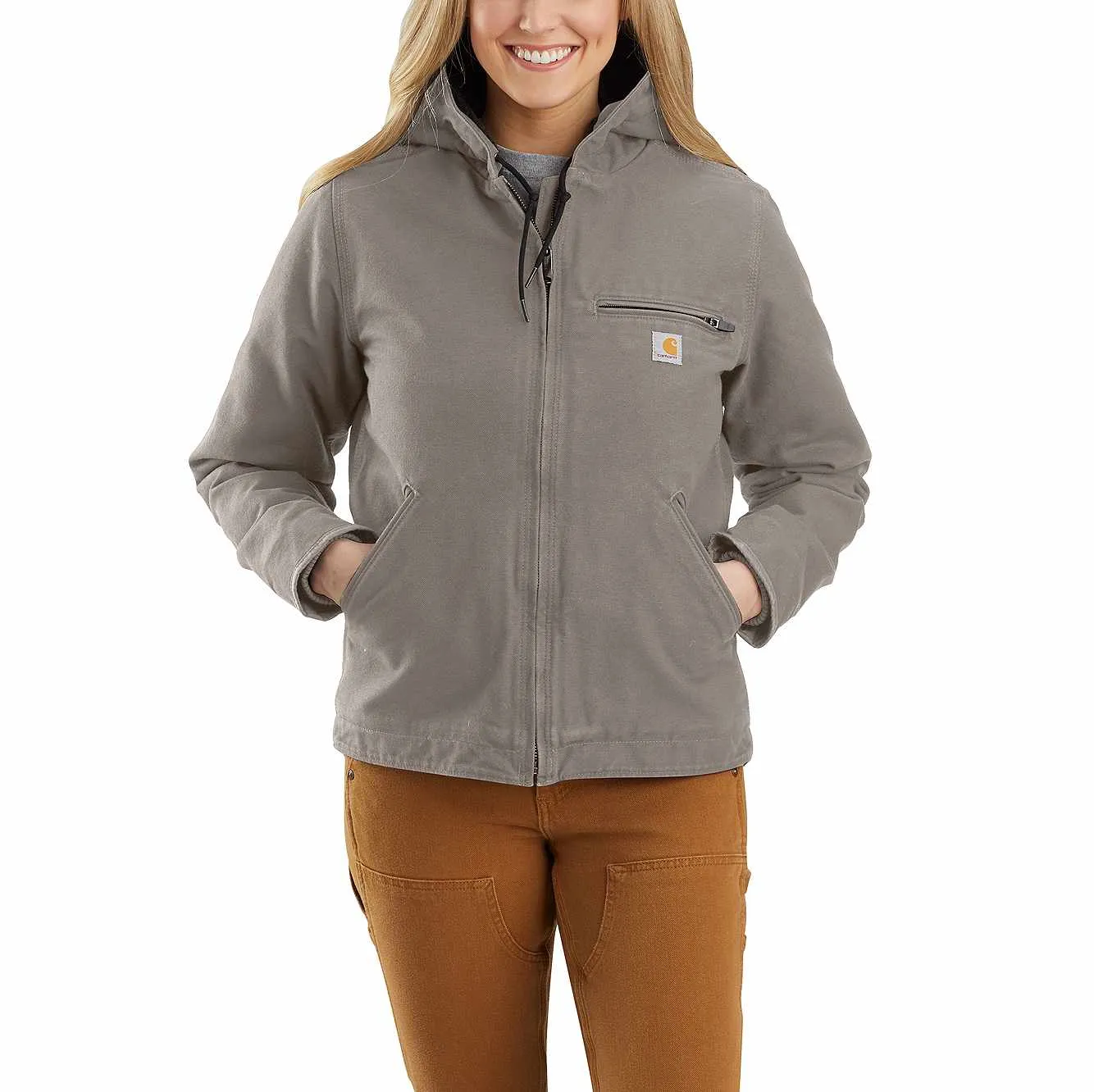 Carhartt Women's Washed Duck Sherpa-Lined Jacket, Taupe Gray