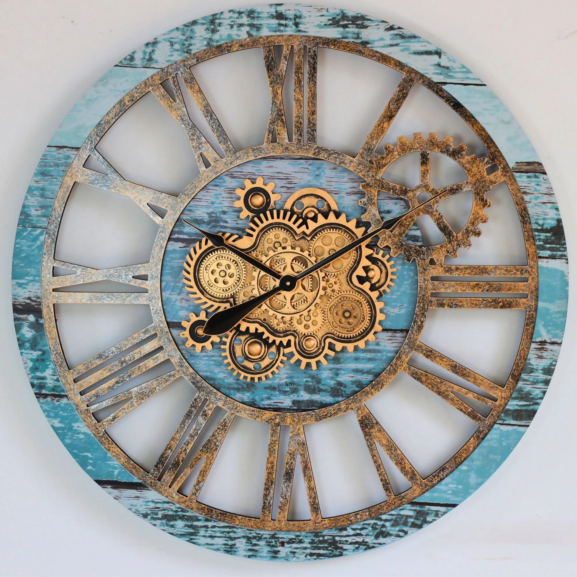 Wall Clock with Real Moving Gears 36 inch Aqua Green