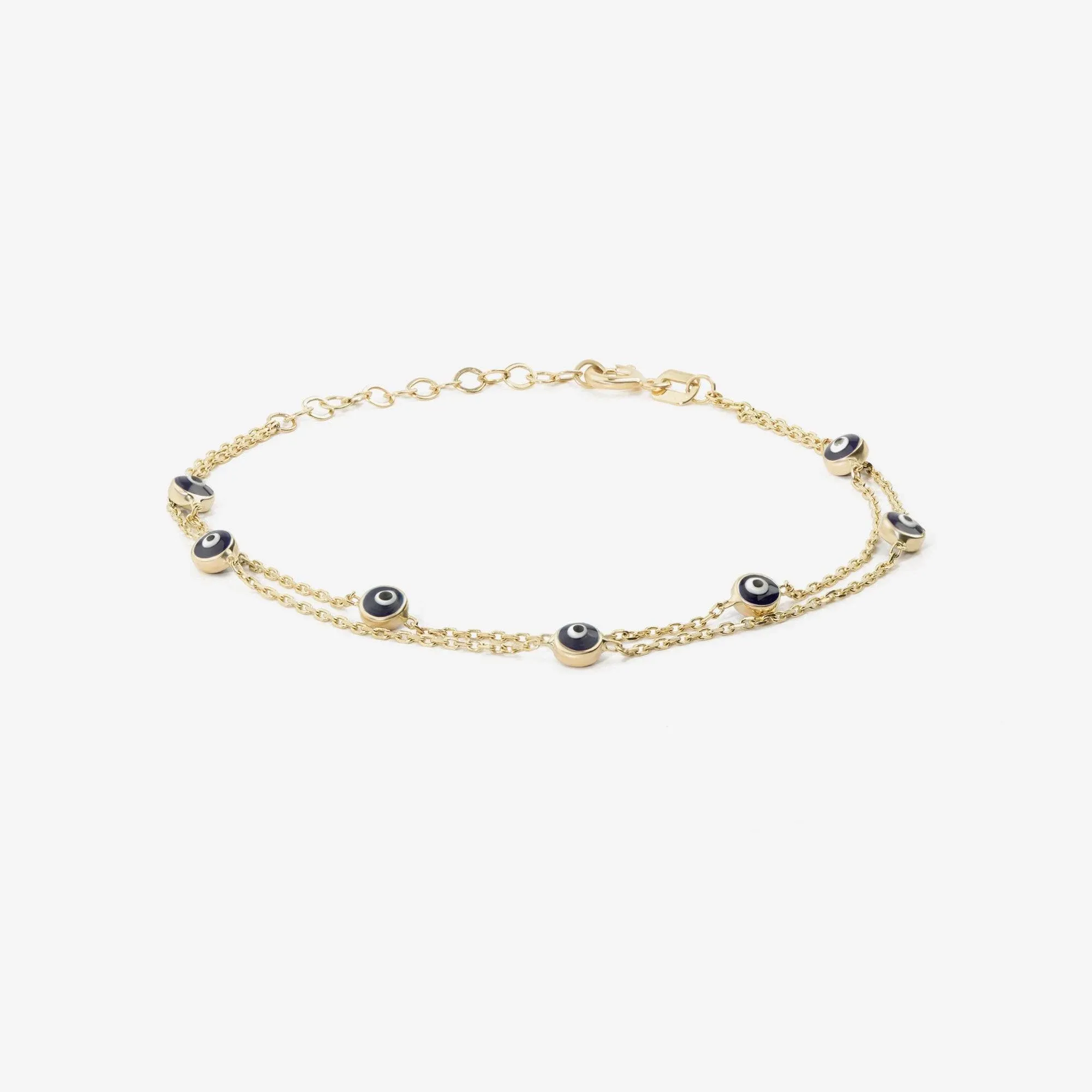 Double Strand Evil Eye Station Bracelet in 14K Solid Gold