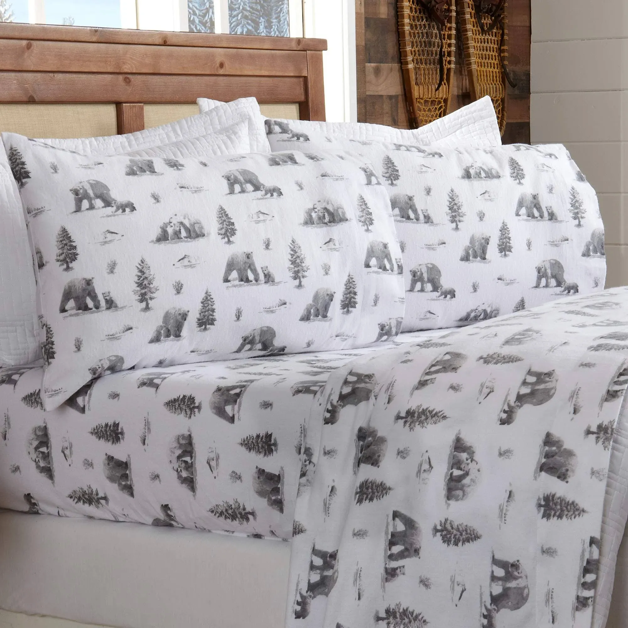 Great Bay Home Lodge Flannel Sheet Set - 100% Turkish Cotton - Double Brushed - King, North Pole Polar Bears