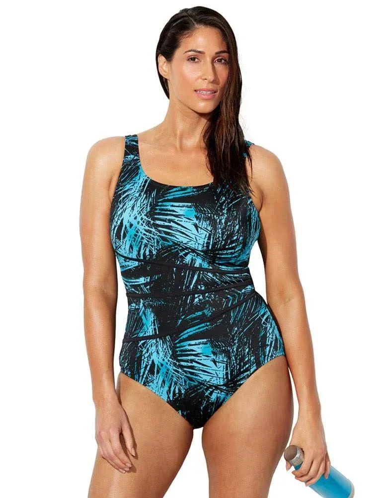 Swimsuits For All Women's Plus Size Chlorine Resistant Spliced Tank One Piece Swimsuit