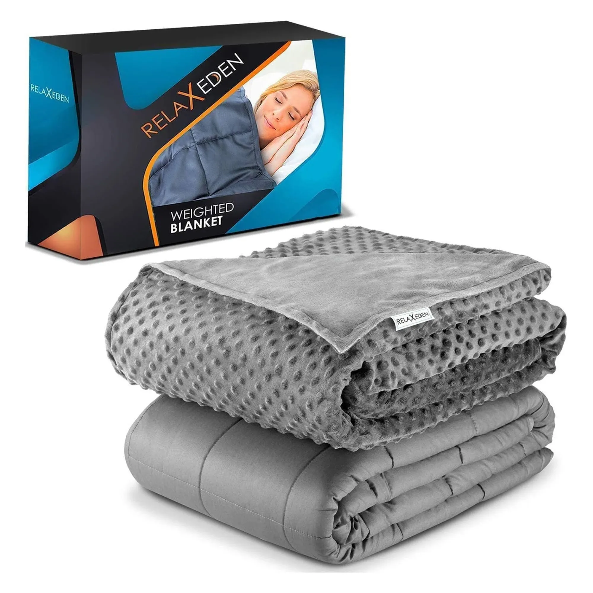 RELAX EDEN Adult Cotton Weighted Blanket w/ Navy Cover, 60 x 80 In, 15 Lb, Grey