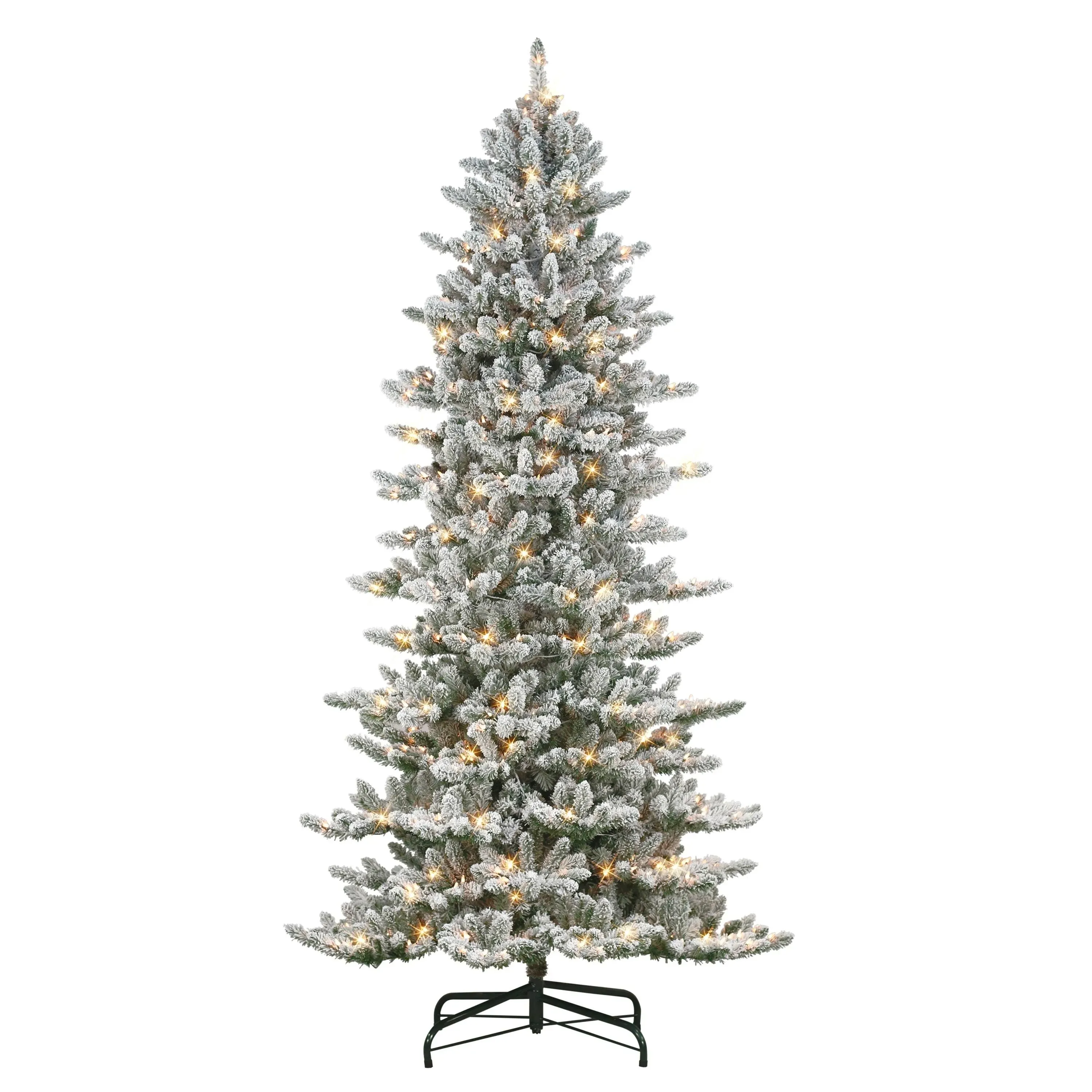 Puleo International 9 ft Pre-Lit Slim Flocked Royal Majestic Artificial Spruce Tree