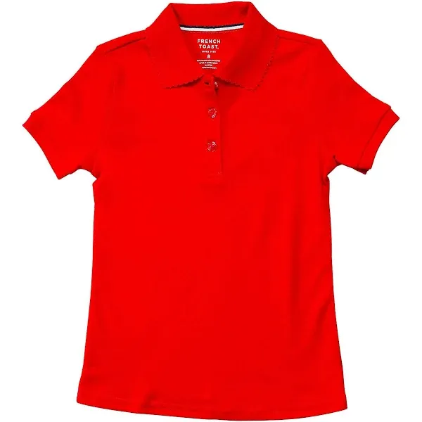 French Toast White Girls Short Sleeve Picot Collar Interlock Polo Shirt