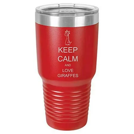 Tumbler Stainless Steel Vacuum Insulated Travel Mug Keep Calm And Love Giraffes (Red 30 oz)