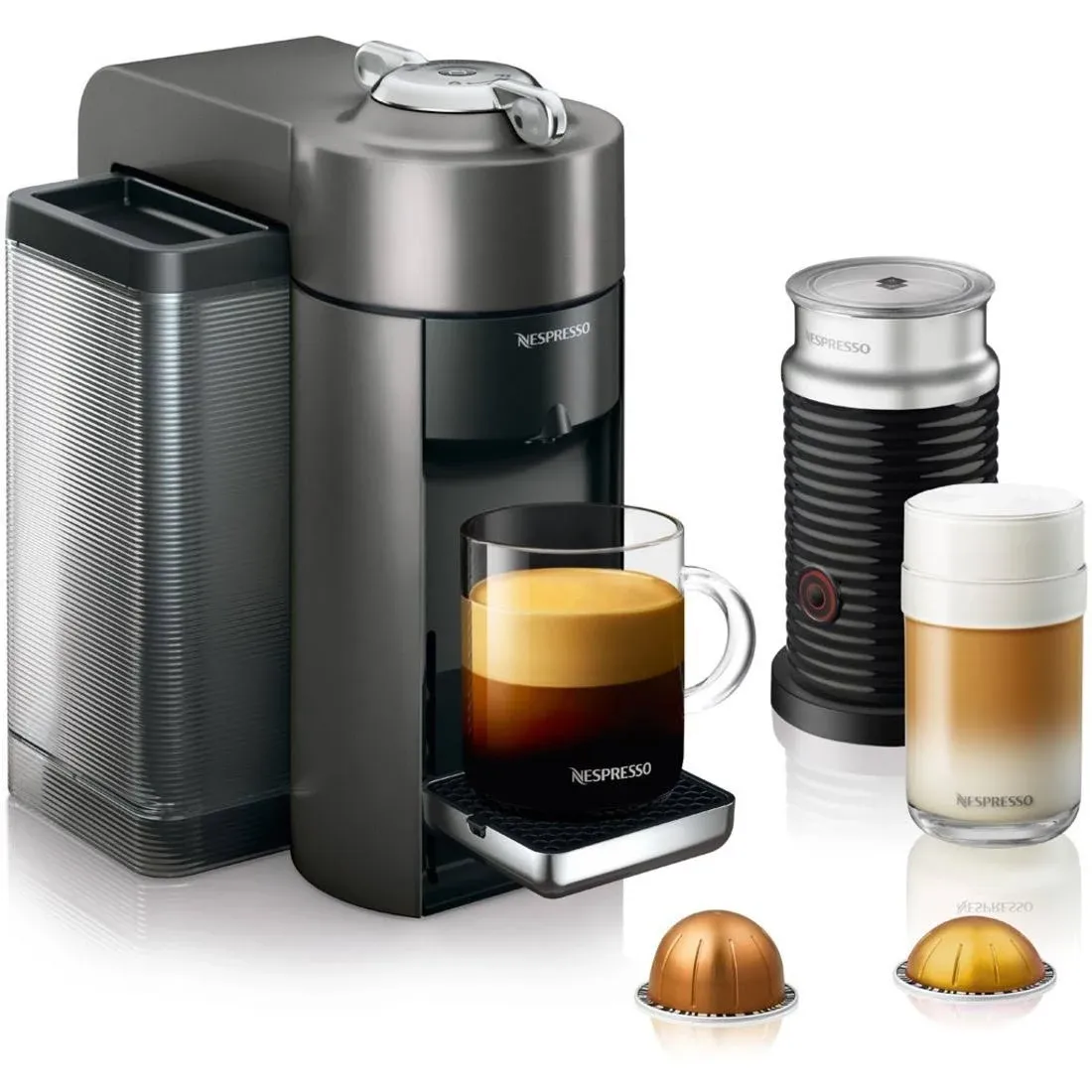 Nespresso Vertuo Coffee & Espresso Machine with Aeroccino Milk Frother, Grey