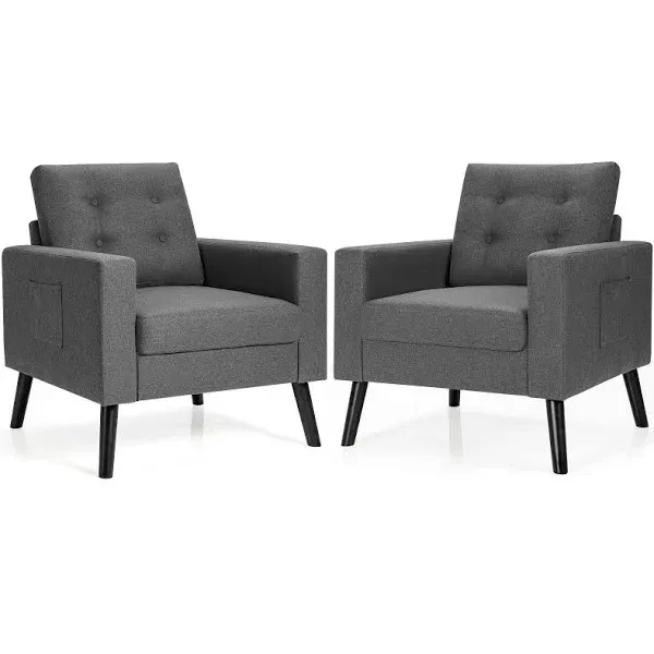 Premium Set of 2 Modern Accent Chair, Mid-Century Upholstered Armchair Club Chair