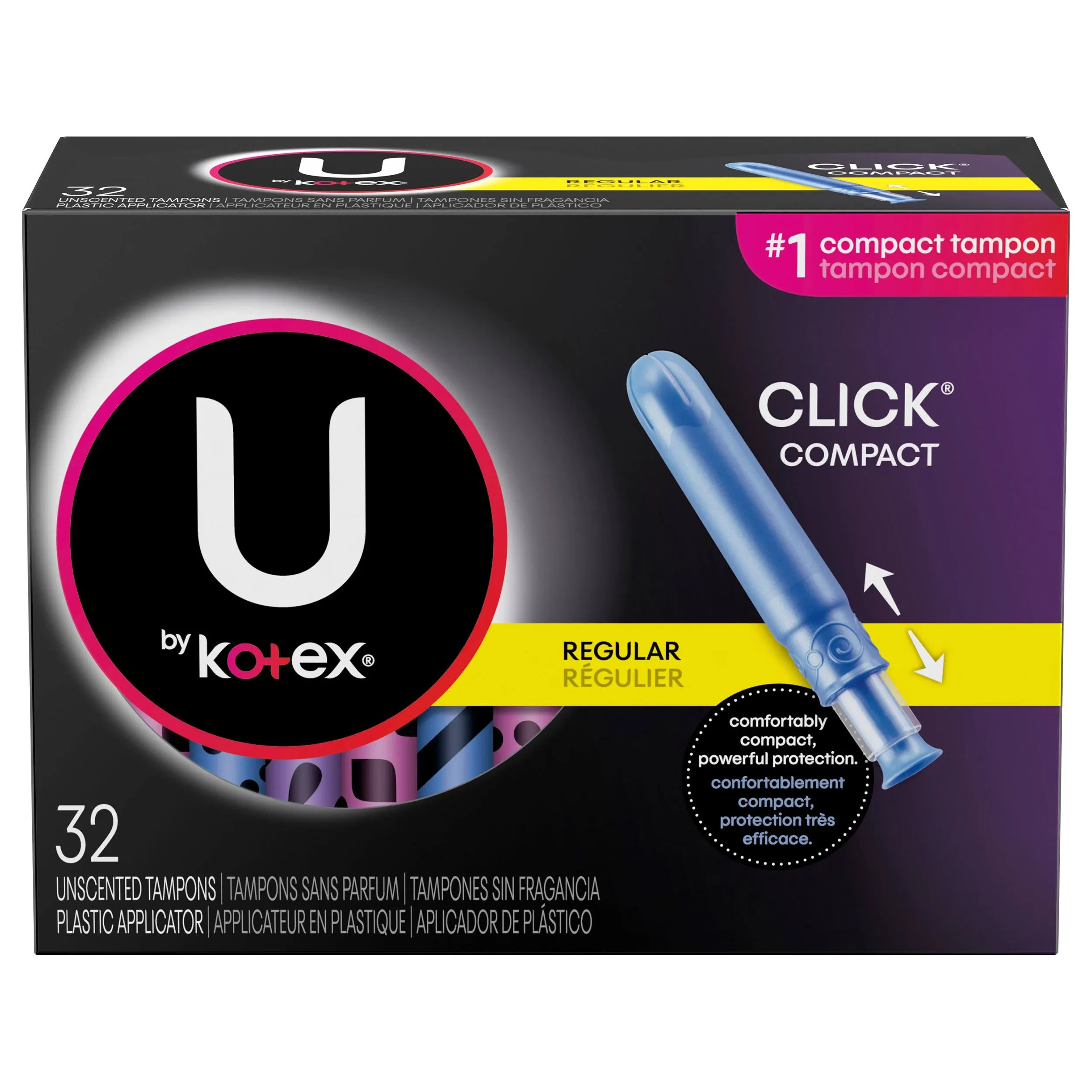 U by Kotex Click Compact Tampons, Regular, Unscented, 32 Count