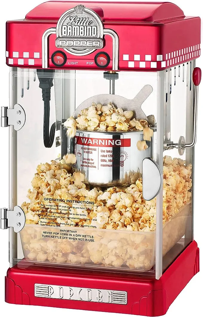 Little Bambino Popcorn Machine - Old Fashioned Popcorn Maker, 2.5 Oz Kettle, Measuring Cups, Scoop, and Serving Cups by Great Northern Popcorn (Red) (112832EAE)