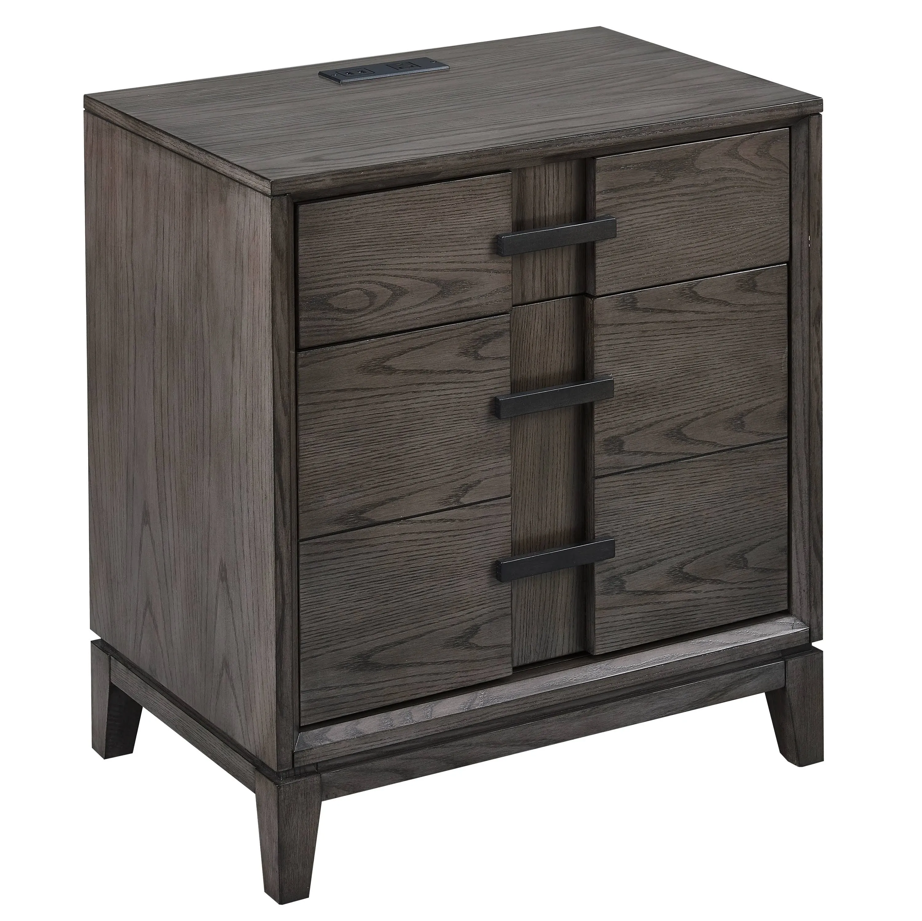 Leick Home Oak Recessed Top Drawer Bottom Door Nightstand/Side Table with Top AC/USB