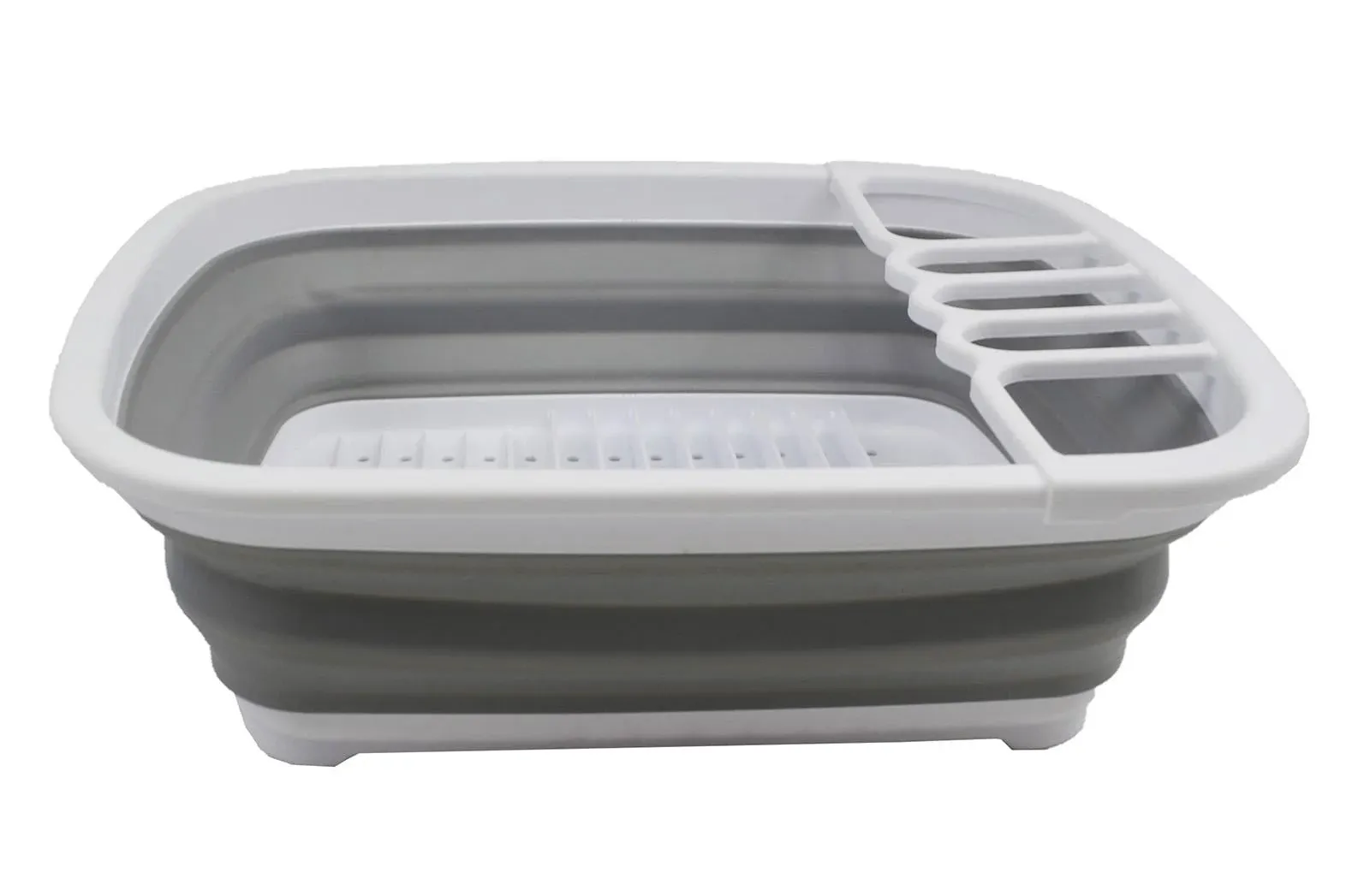 SAMMART 8L (2.11Gallons) Collapsible Plastic Dish Drainer - Foldable Drying Rack Set - Portable Dinnerware Organizer - Space Saving Dishes and Utensil Kitchen Storage (White/Grey, 1)