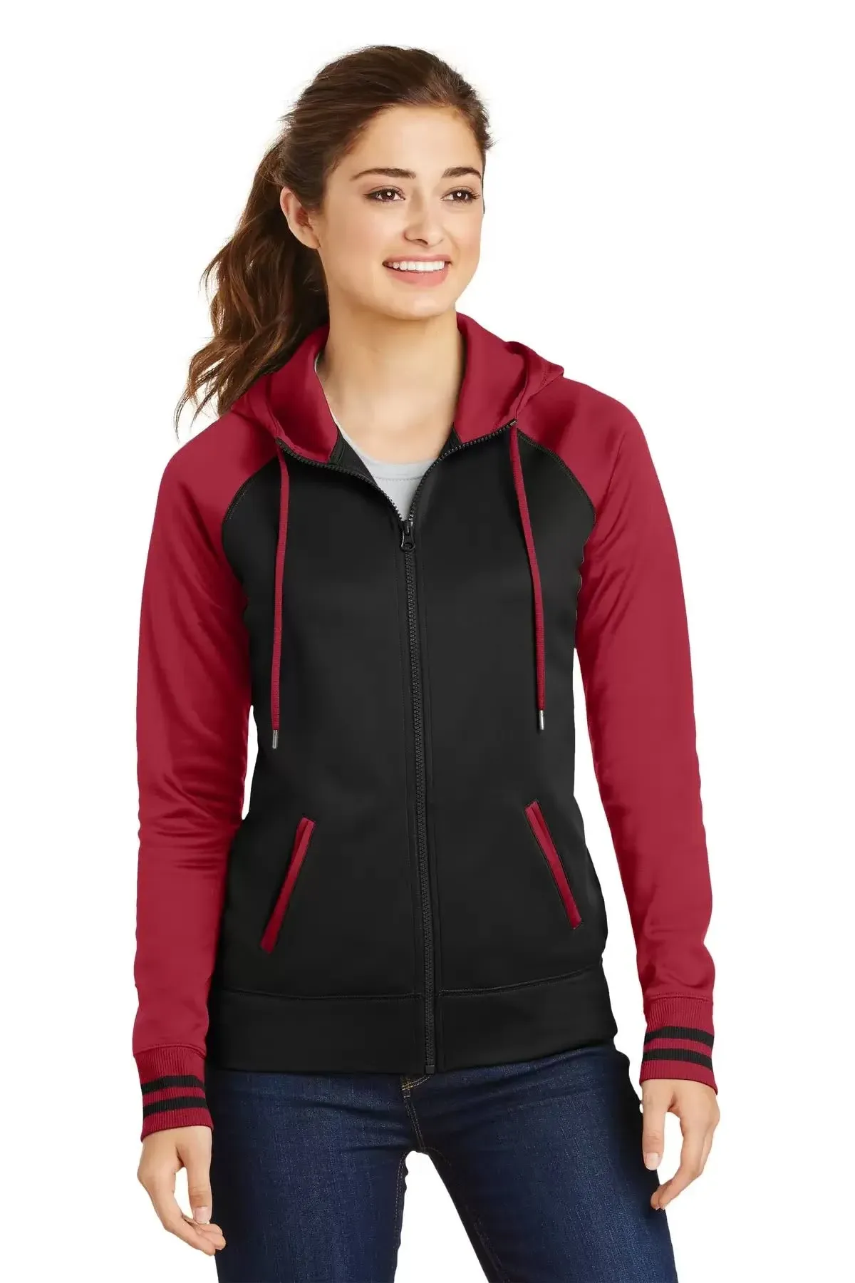 Sport-Tek Ladies Sport-Wick Varsity Fleece Full-Zip Hooded Jacket LST236, Black ...