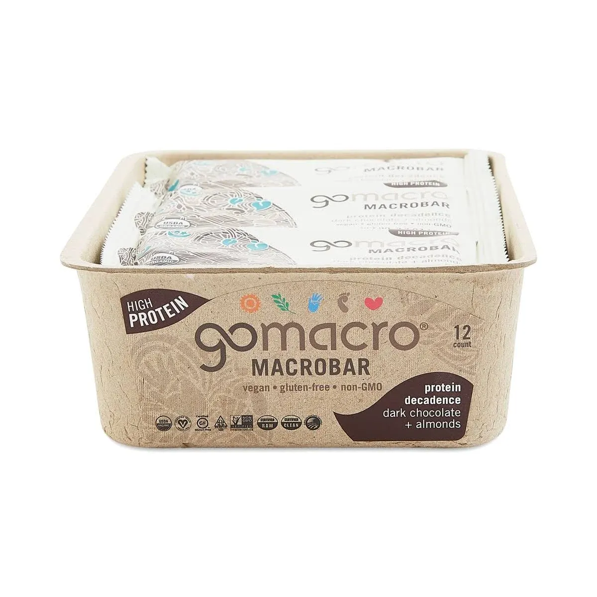 GoMacro MacroBar Organic Vegan Protein Bars, Dark Chocolate + Almonds, 2.3 Ounce