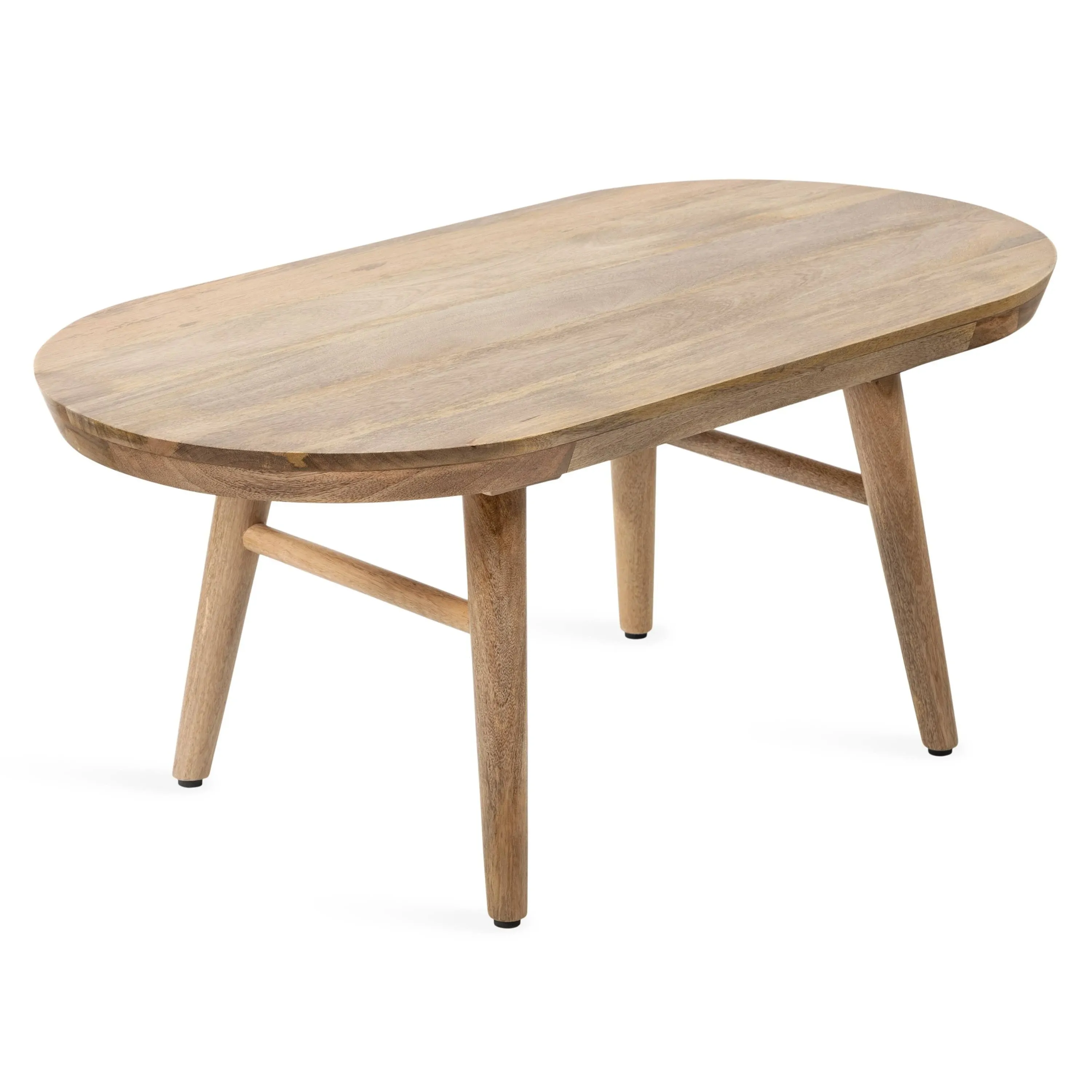 Kate and Laurel Conan Mid-Century Modern Oval Coffee Table with Solid Mango Wood Construction and Stylish Tapered Wooden Legs, 38x20x17, Natural