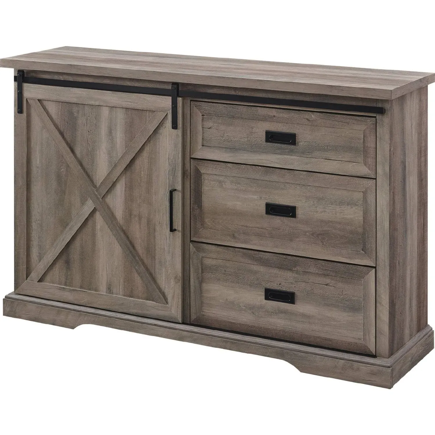 56" Sliding x Barn Door Sideboard - Grey Wash