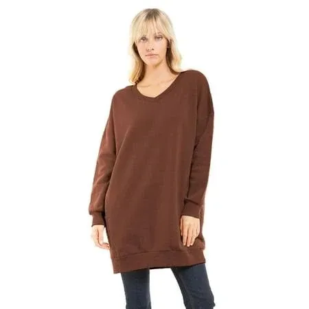 Made by Olivia Women's Casual Oversized Loose Fit V-Neck Fleece Pullover ...