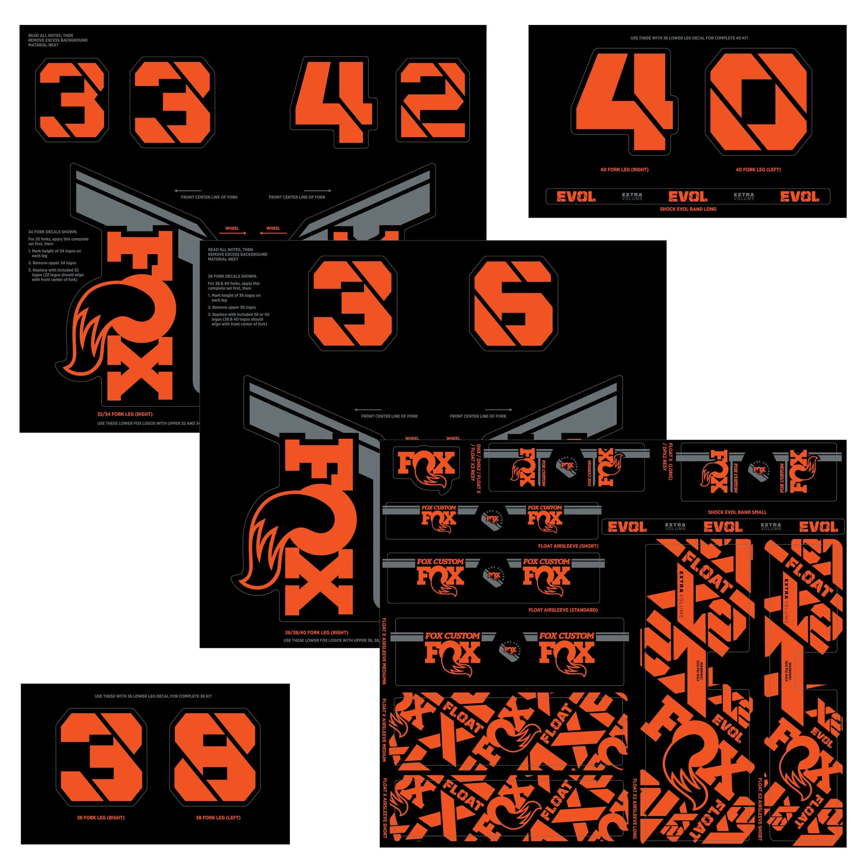 FOX Fork and Shock Decal Kit - Factory Orange