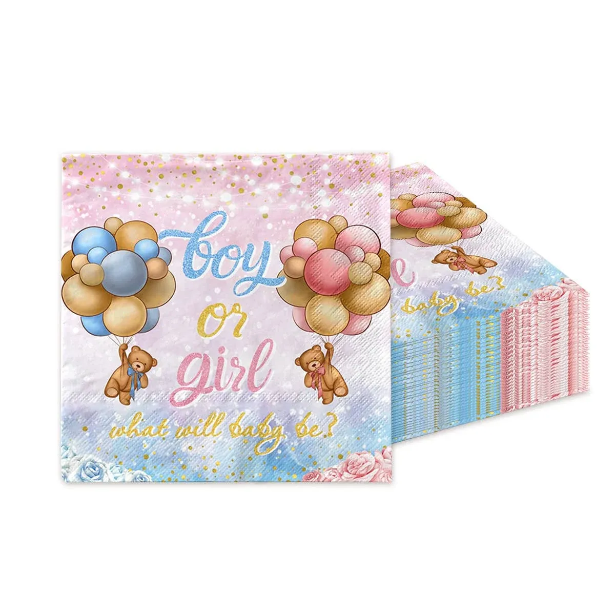 Gender Reveal Decoration-40pcs Bear Gender Reveal Napkins,Pink and Blue Gender Revel Bear Baby Shower Napkins for Boy or Girl Reveal Party Supplies