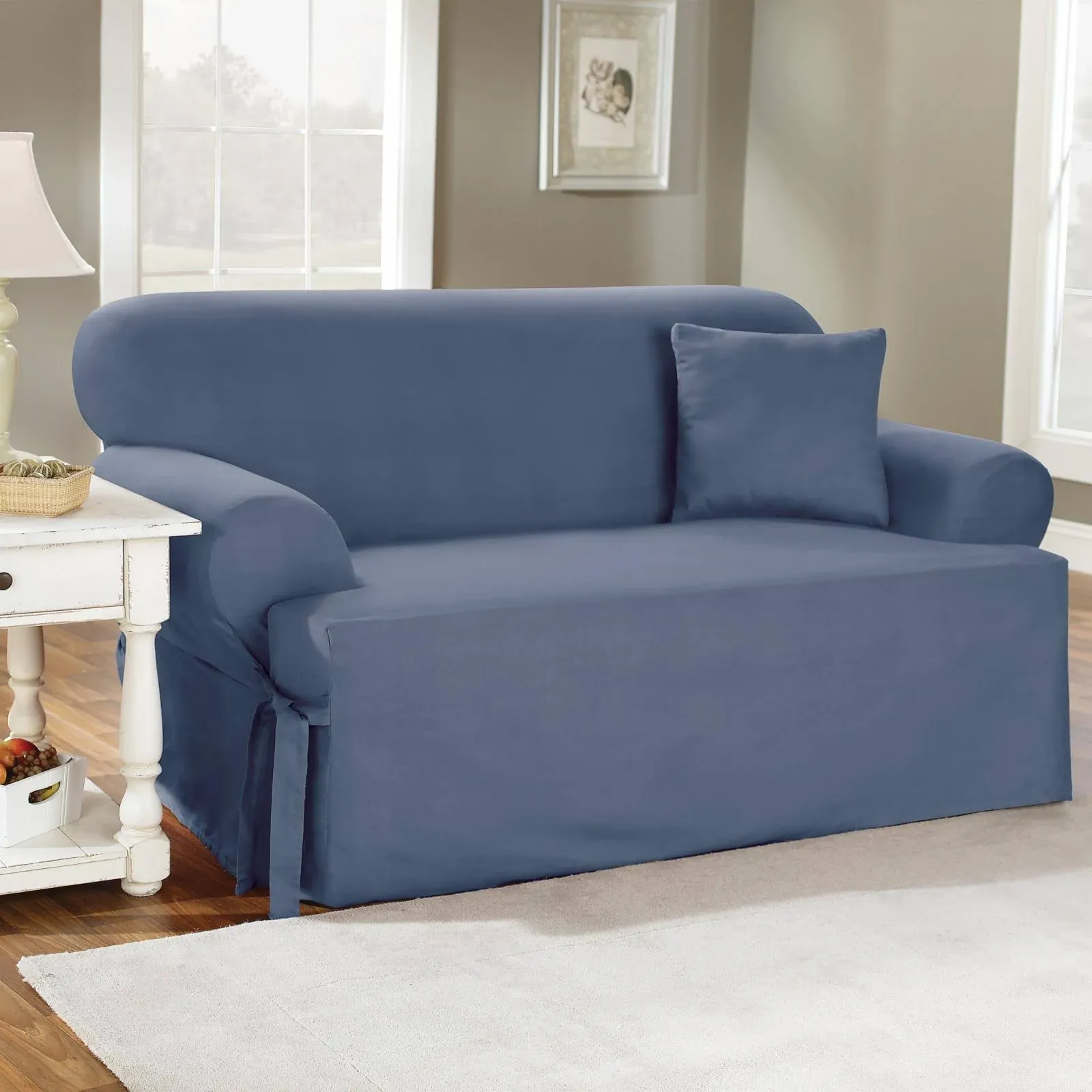 Cotton Duck One Piece Sofa Slipcover | Relaxed Fit | Corner Ties | 100% Cotton | Machine Washable