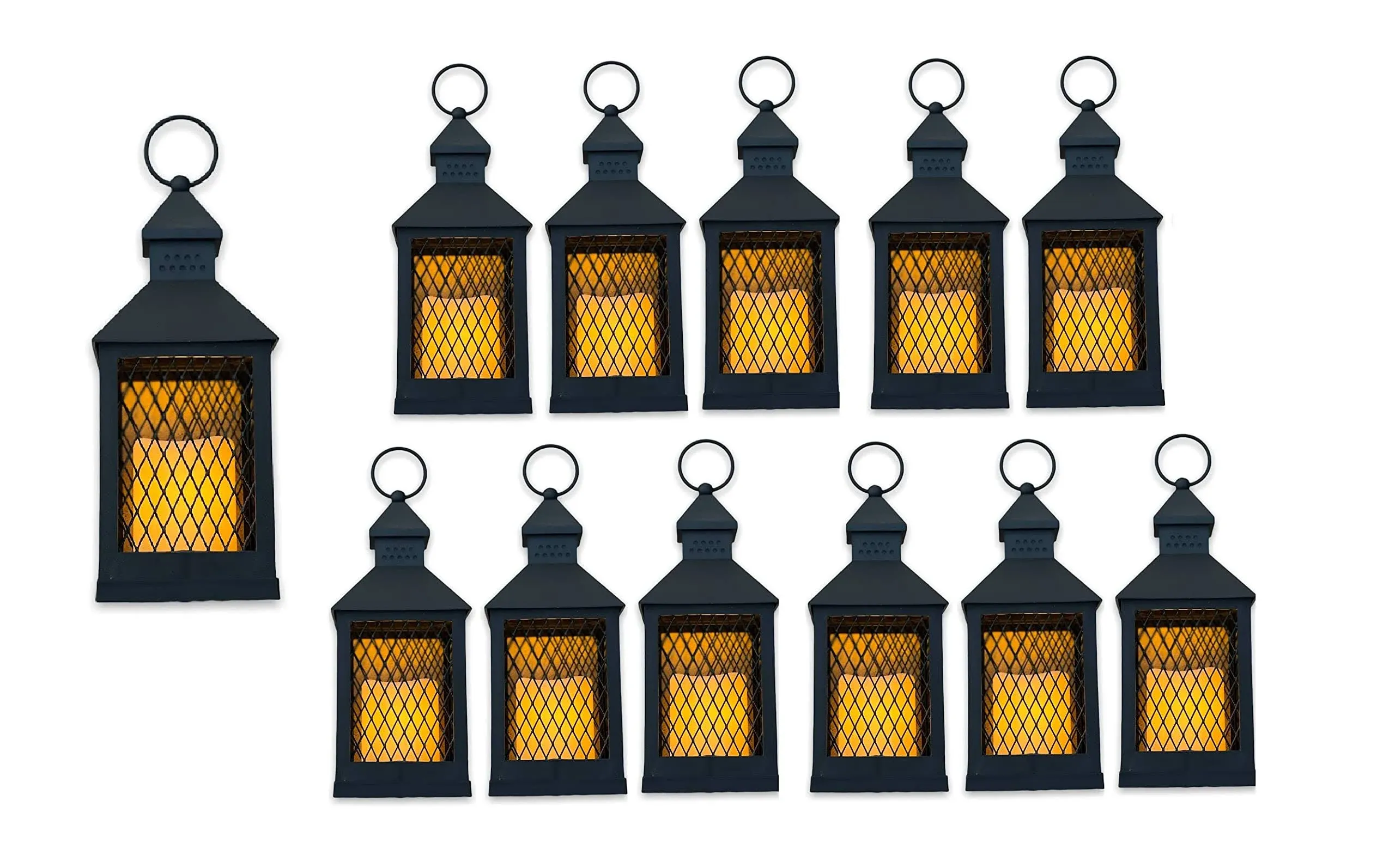 Farm House Lanterns 10 Pc Set 10&#034; Decorative Lanterns with Flameless LED Light