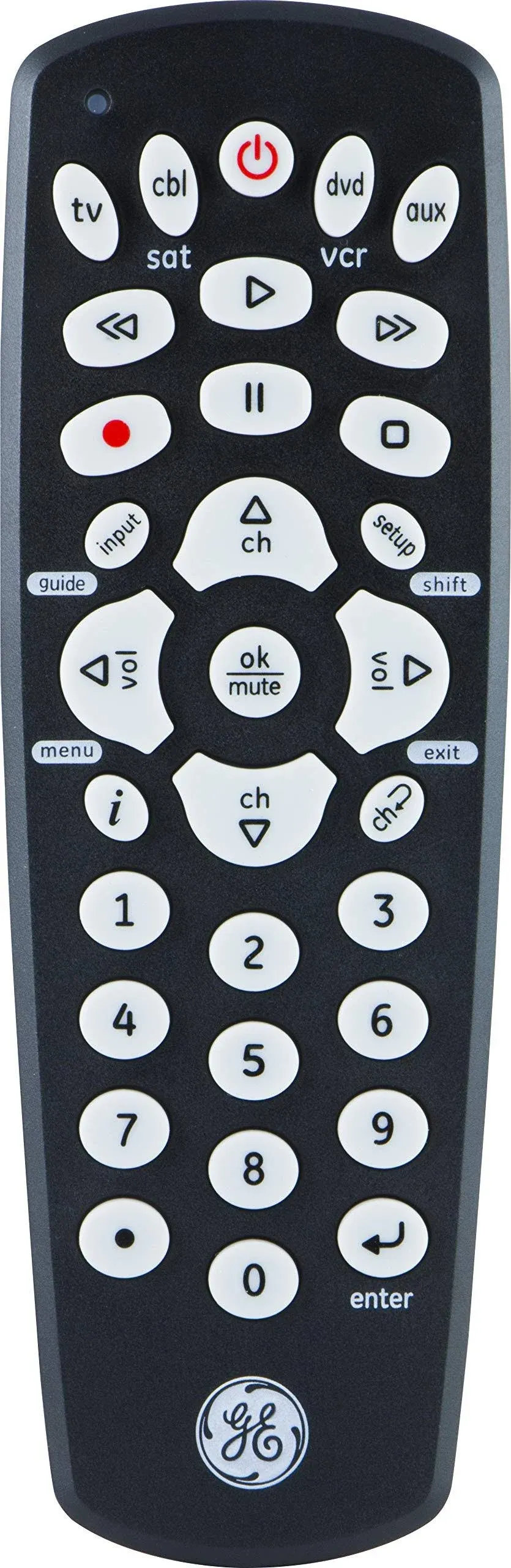 GE Universal Remote Control for Samsung, Vizio, LG, Sony, Sharp, Roku, Apple TV, TCL, Panasonic, Smart TVs, Streaming Players, Blu-ray, DVD, 4-Device, Black, 34708