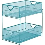 Mind Reader Sliding Metal Baskets, Cabinet Storage Organizer, Home, Office, Kitchen, Bathroom, One Size, Turquoise 2 Tier Mesh