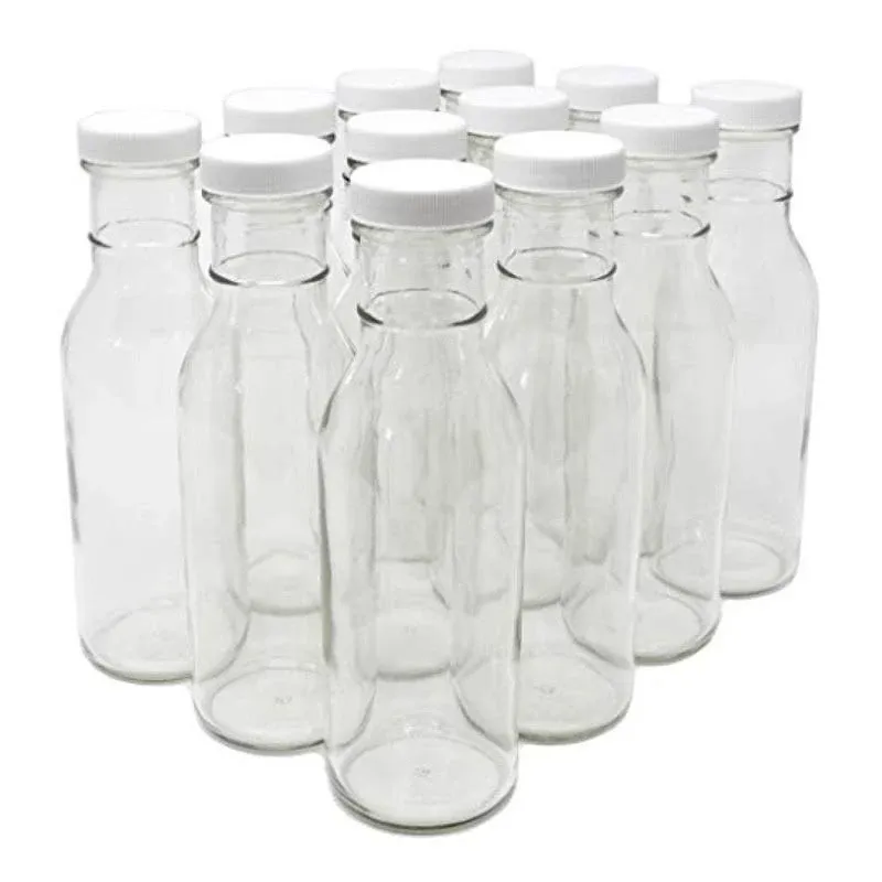 nicebottles Clear Glass Beverage/Sauce Bottles, 12 oz - Case of 12