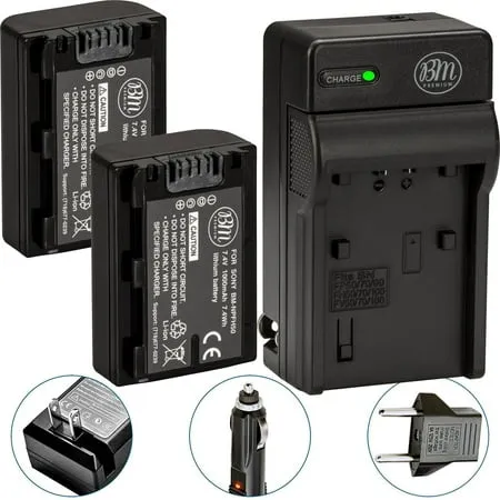 BM Premium 2 NP-FH50 Batteries and Charger for Sony Cyber-Shot DSC-HX1 DSC-HX100V DSC-HX200V HDR-TG5V Alpha DSLR-A230 A290 A330 A380 RA390 Cameras