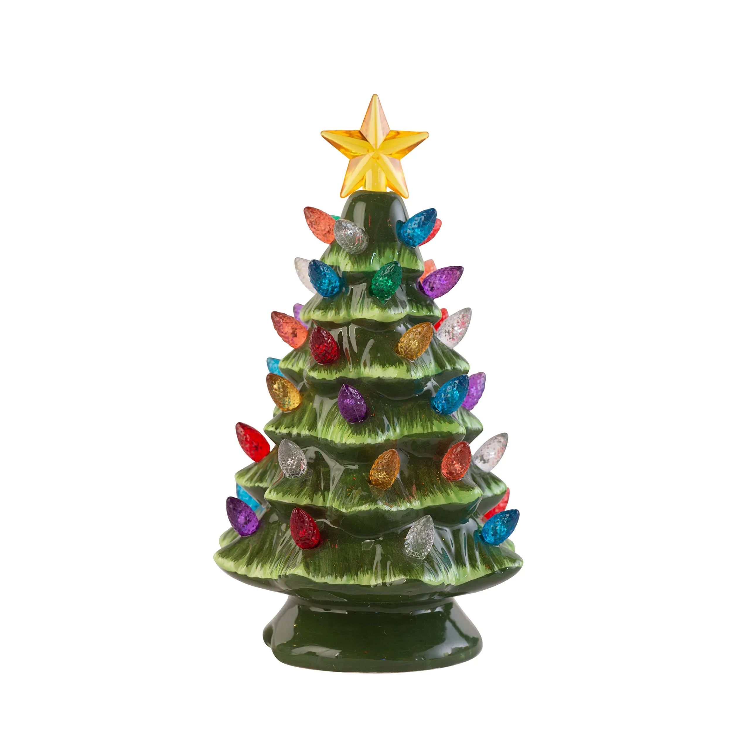 Small Vintage Ceramic Christmas Tree with Multi-Color Lights and Clip in Cord - 6.75" Tabletop Tree