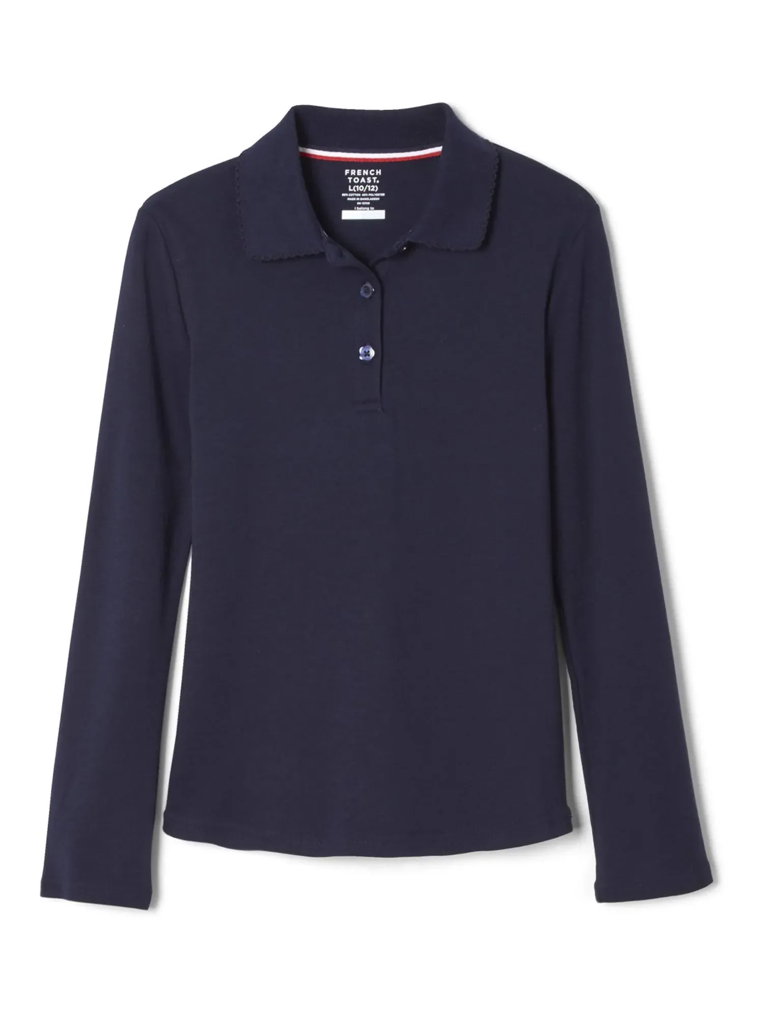 French Toast Girls Long Sleeve Interlock Polo with Picot Collar