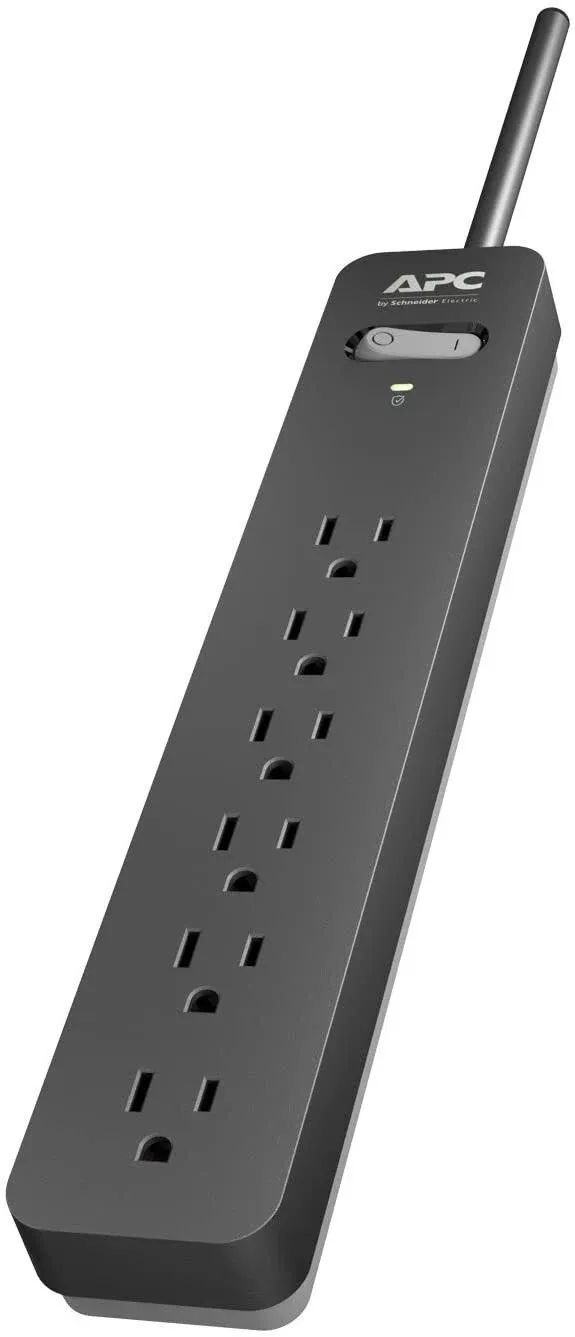 APC Surge Protector with Extension Cord 15 Ft, PE615, 6-Outlets, 1080 Joule, Power Strip Long Cord Black