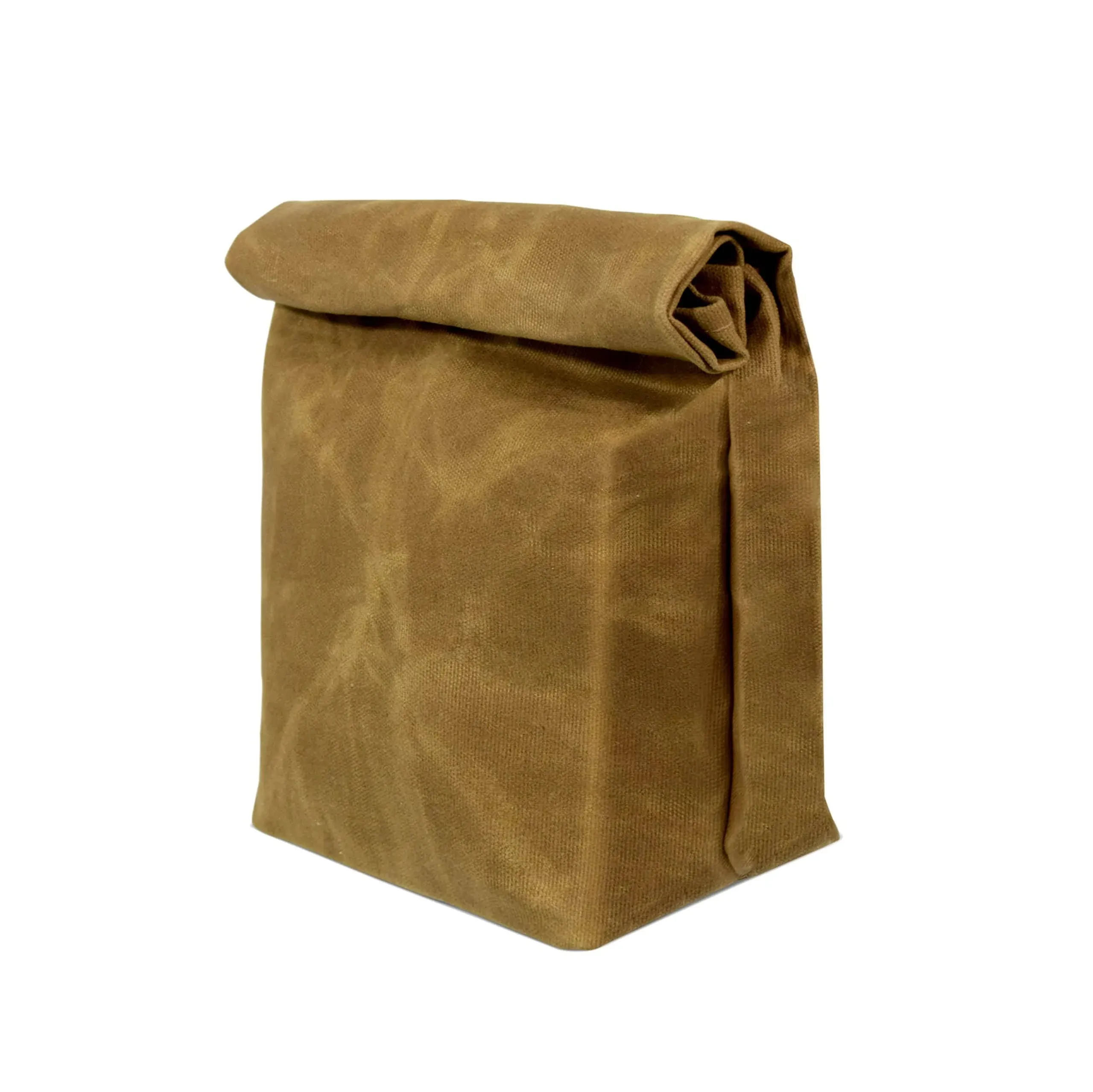 Zenpac- Vintage Lunch Bag Waxed Canvas with Fold Over Top Reusable Brown