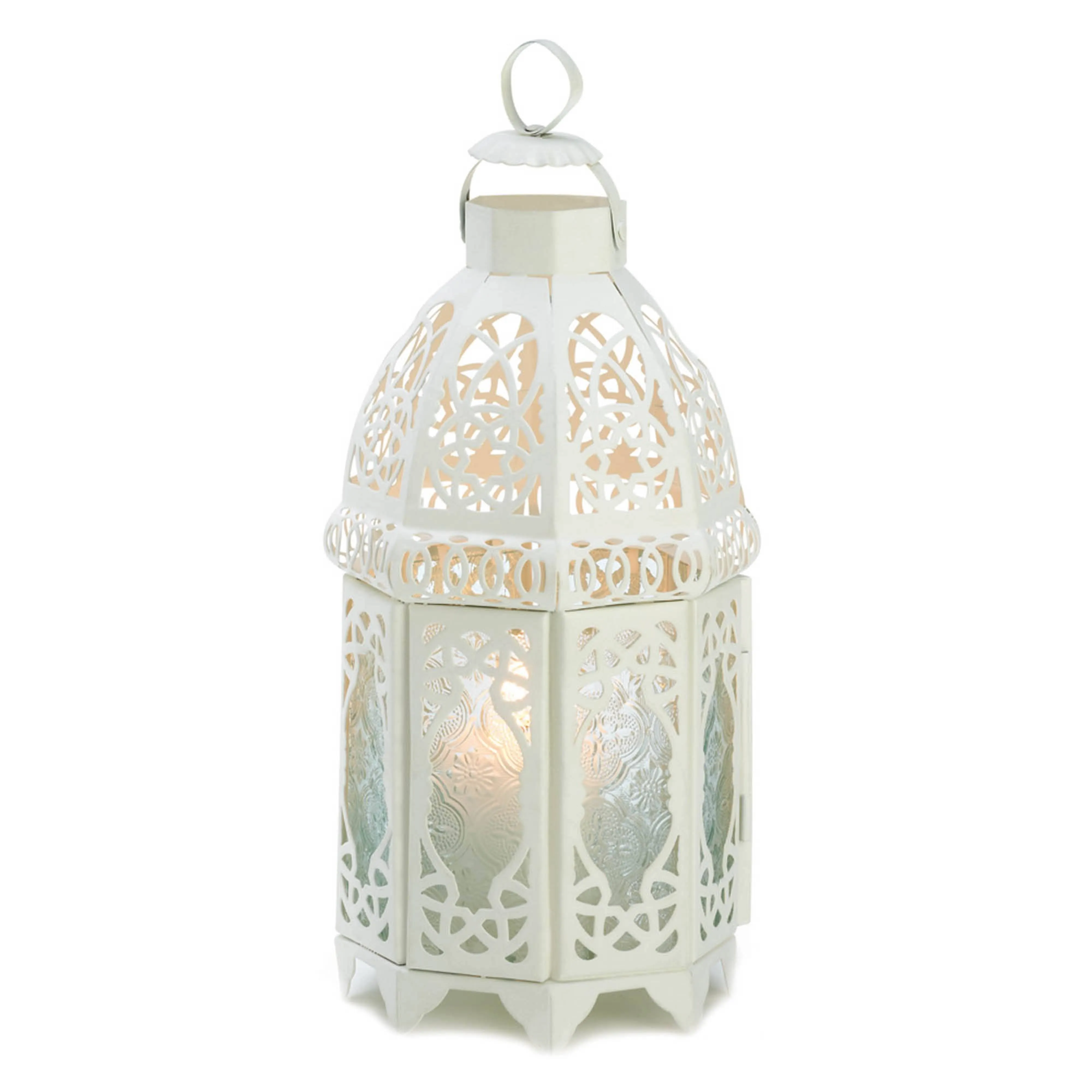 Zingz & Thingz 12" White Lattice Moroccan Style Hanging Candle Lantern