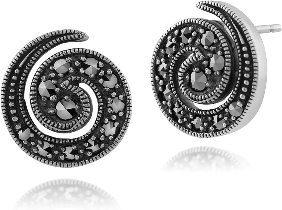 Gemondo USA 925 Sterling Silver Art Nouveau Marcasite Swirl Stud Earrings