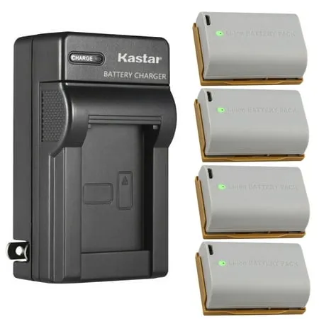 Kastar 4-Pack Battery and AC Wall Charger Replacement for Canon LP-E6 LP-E6N LP-E6N Pro LP-E6NH LPE6 LPE6N LPE6NPro LPE6NH Battery Canon LC-E6 LC-E6E LCE6 LCE6E Charger