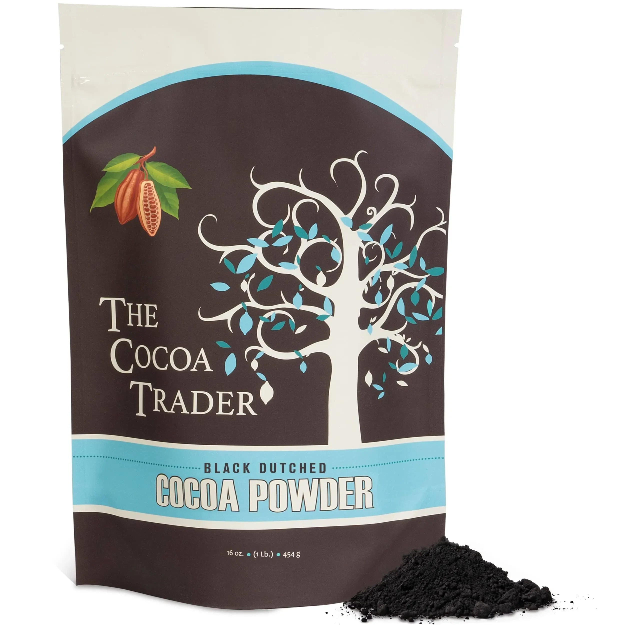 The Cocoa Trader - Black Cocoa Powder for Baking (1Lb) - Darkest Dutch Processed