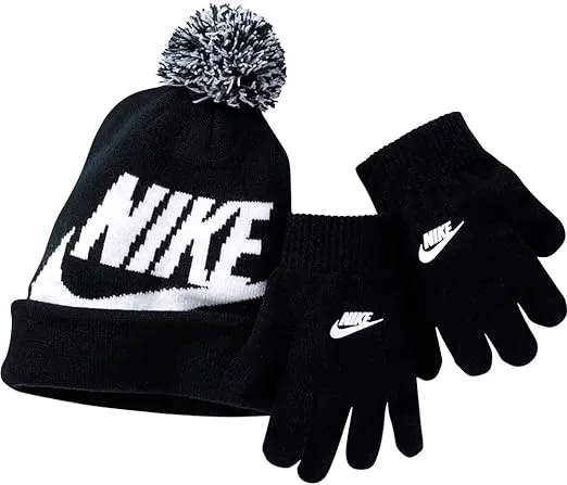 Boys 8-20 Nike Swoosh Beanie & Gloves Set, Black White