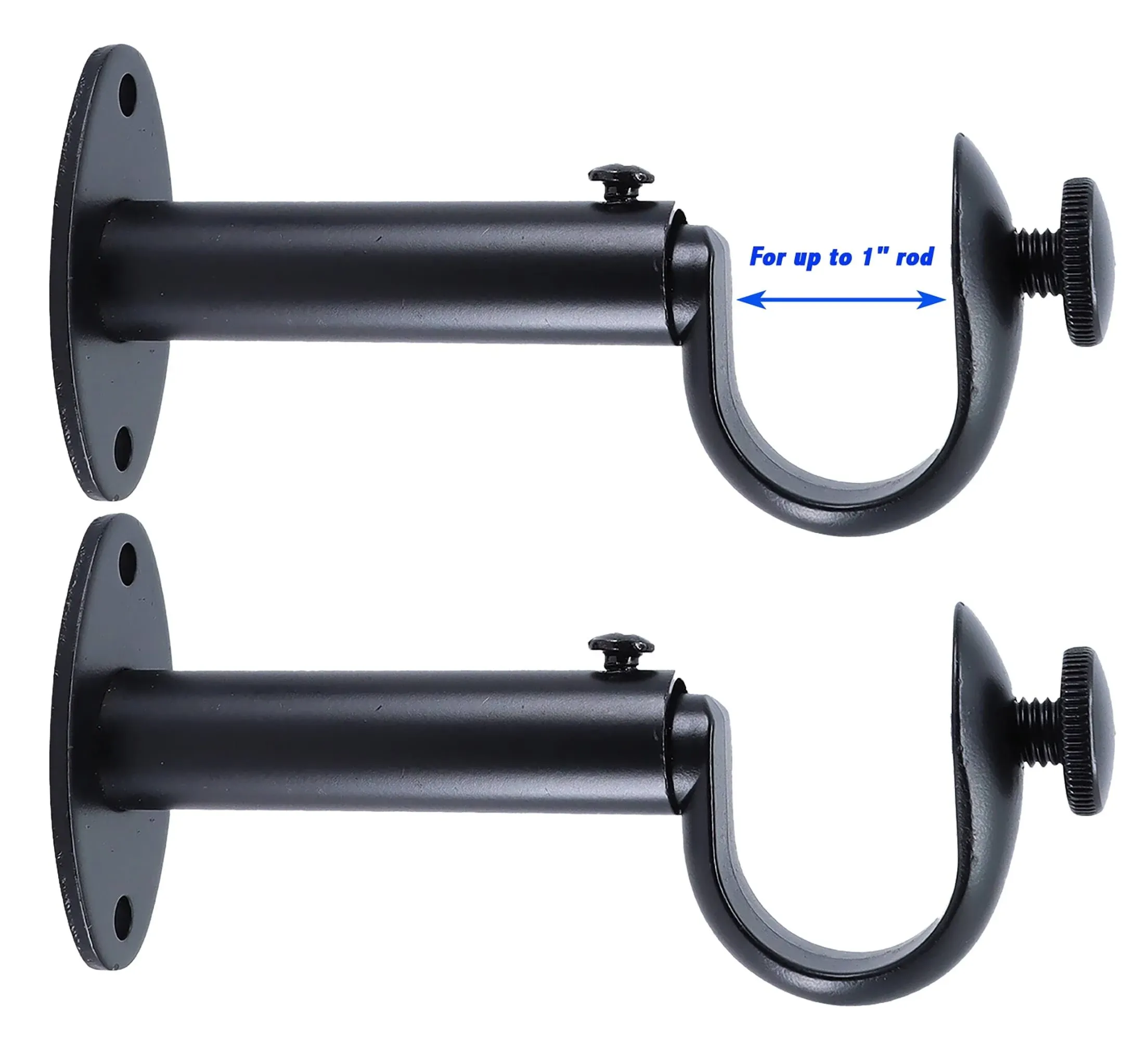 MERIVILLE Set of 2 Black Zinc Curtain Drapery Rod Bracket for 1" Rod, Adjustable