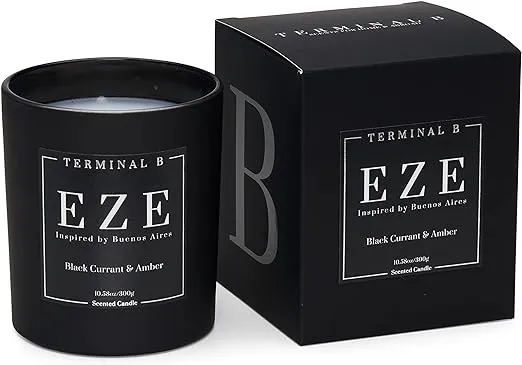 TERMINAL B Luxury Scented Candle, EZE - Buenos Aires: Black Currant & Amber, Travel Inspired Airport Coded Candle, 10.58 oz, 60 Hour Burn Time, Made in Los Angeles