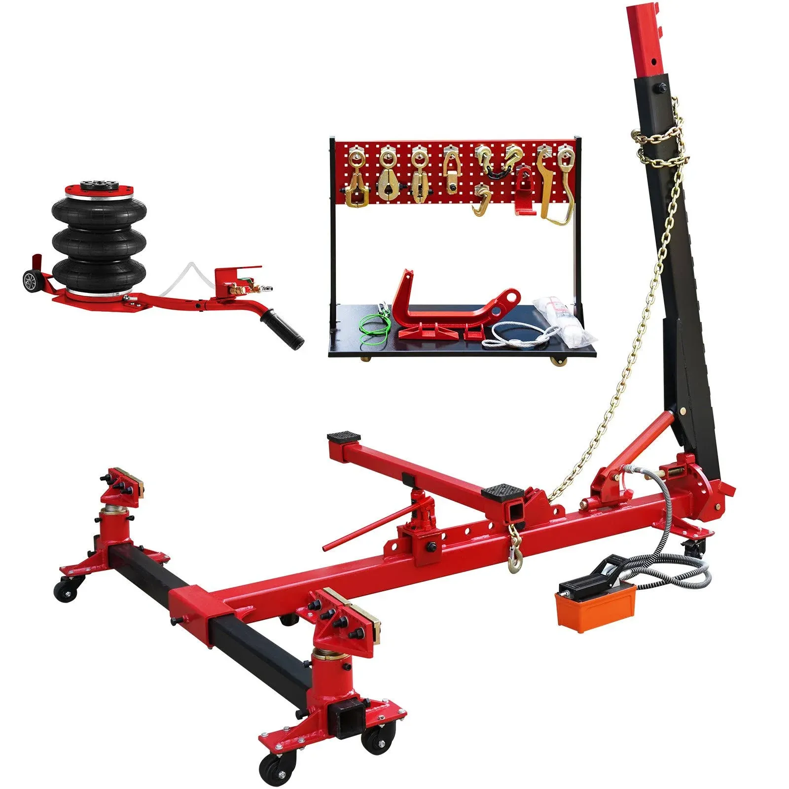 VEVOR Car Frame Puller Set, 6 Ton PSI Air Pump Frame Puller, 10000 PSI Foot-Operated Hydraulic Pump, 3 Ton Air Bag Jack, Auto Body Frame Straightener, with Double-Head Clamps And Casters  | VEVOR US