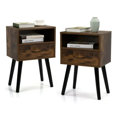 SYNGAR Modern Night Stand Set of 2 Nightstand with Drawers Side Tables End Table for Living Room Bedroom